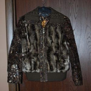 *** Fun Gold-flecked Faux Fur Jacket